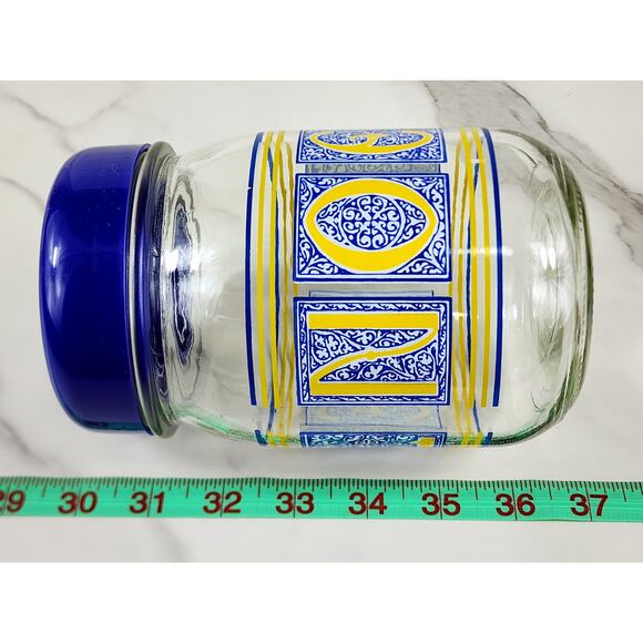 Noel Glass Canister Jar Cookie w/ Blue Lid 7" x 4 1/2" Container Storage - Picture 15 of 16